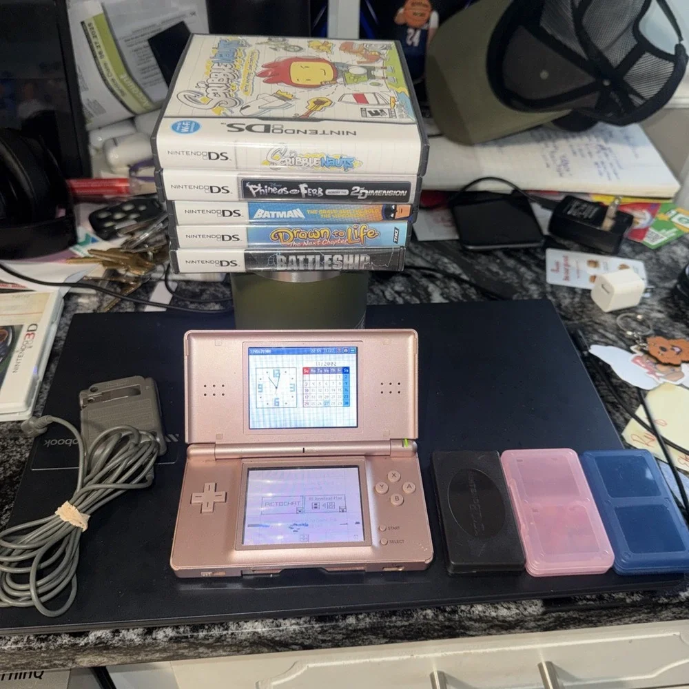 Nintendo DS Lite Console - Coral Pink (USGSPB) Good Condition W/ 5 Games READ